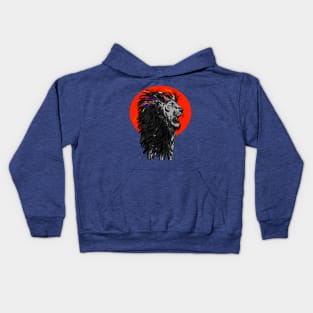 Lion with sun behind it and added colour Kids Hoodie